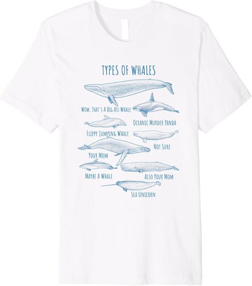 Types Of Whales Name Chart Funny Whale T Shirt