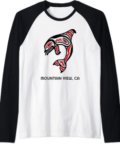 Mountain View, CA Native American Orca Killer Whale Raglan Baseball Tee