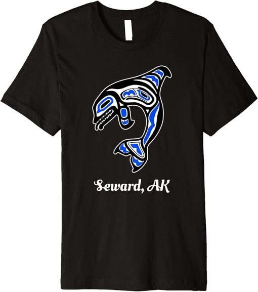 Blue Native American Seward AK Tribal Orca Killer Whale Premium T-Shirt