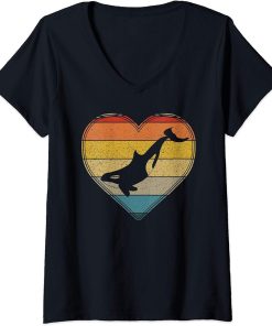 Womens Retro Love Killer Whale Orca Vintage Novelty Graphic V-Neck T-Shirt