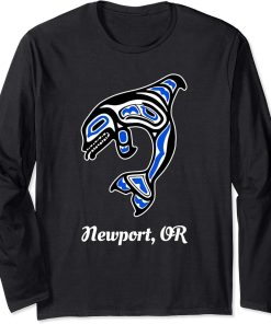 Blue Native American Newport OR Tribal Orca Killer Whale Long Sleeve T-Shirt