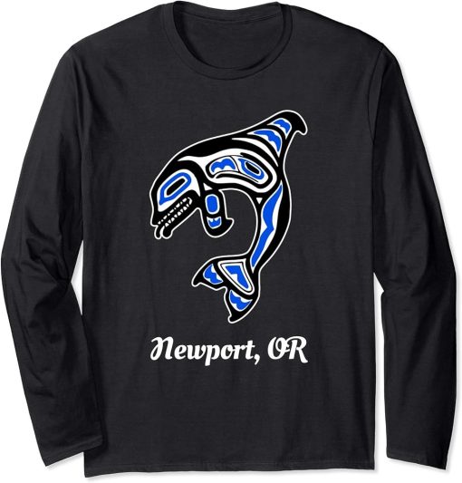 Blue Native American Newport OR Tribal Orca Killer Whale Long Sleeve T-Shirt