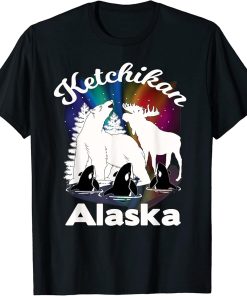 Ketchikan Alaska Aurora Borealis Bear Moose Orca Souvenir T-Shirt