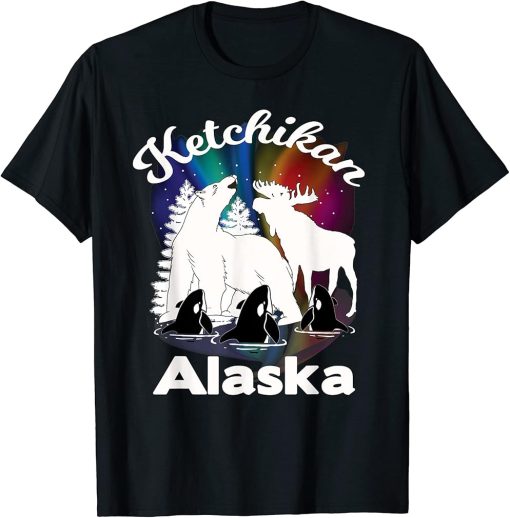 Ketchikan Alaska Aurora Borealis Bear Moose Orca Souvenir T-Shirt