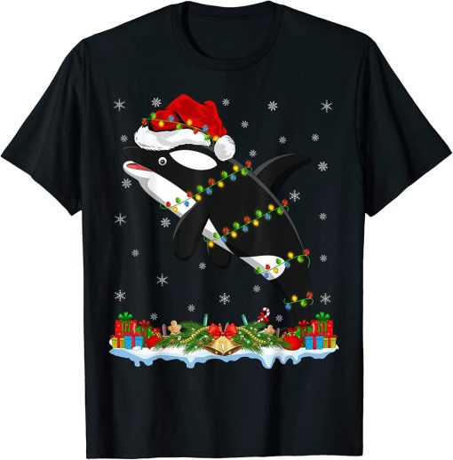 Fishing Lover Family Matching Santa Orca Fish Christmas T-Shirt